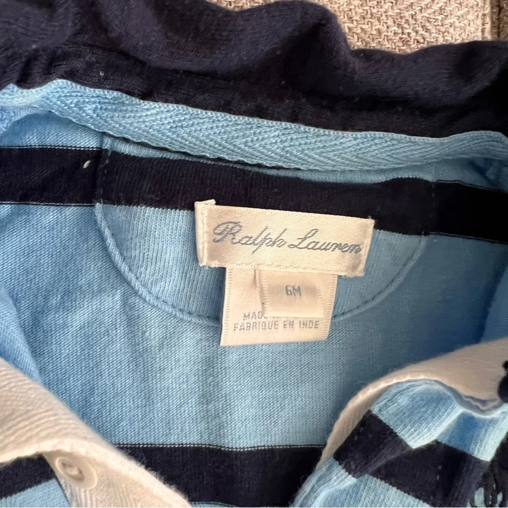Ralph Lauren 2-pack Orange and Blue Striped Baby Rompers boys 6 and 18 months - Picture 5 of 12
